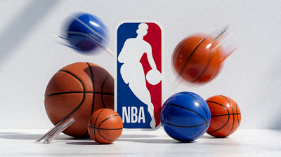 NBA标志与篮球主题装饰，展示职业篮球联赛的品牌视觉元素